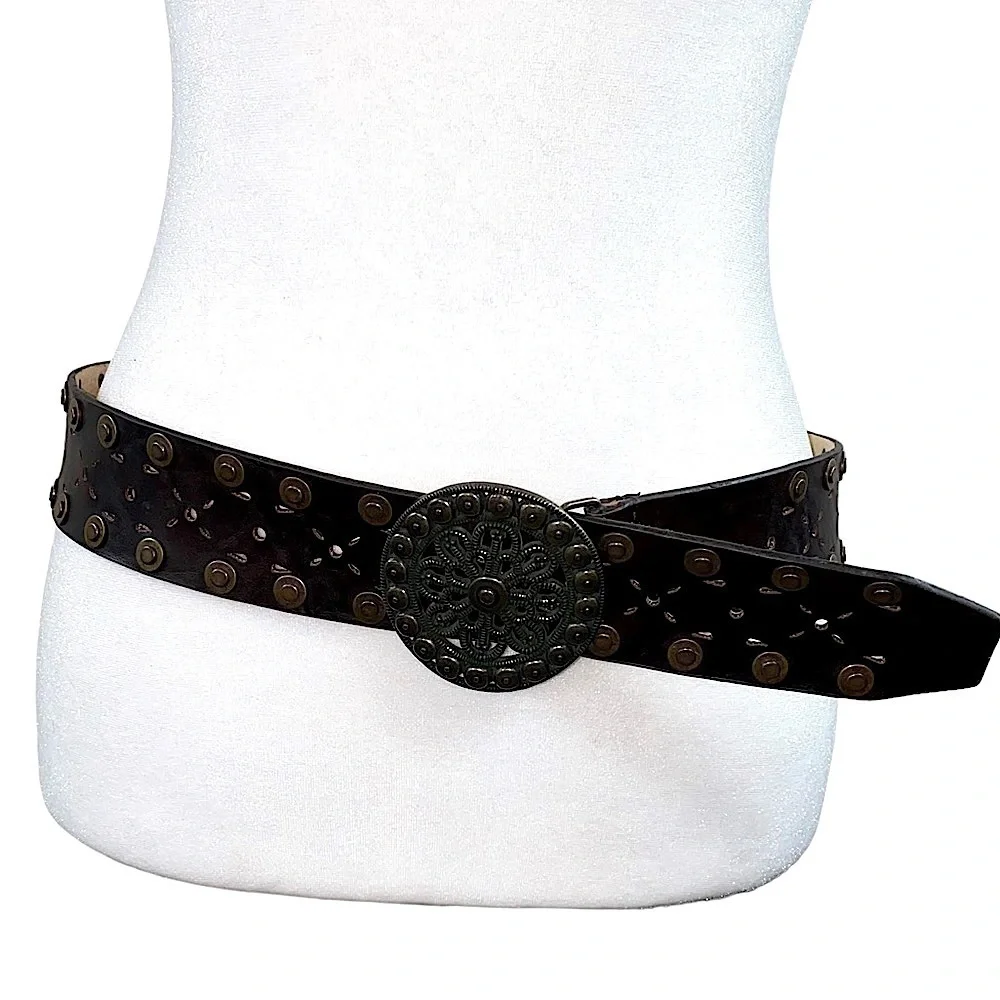 Sonoma Women's Studded Brown‎ Leather Coachella Boho Style Belt Size S